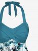 Maillot de bain tankini hawaïen à imprimé fleurs et feuilles, dos nu et jambes courtes, style torsadé. - Turquoise 3X