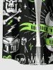 Plus Size Skull Guitar Print Hawaii Rock and Roll Button Pocket Shirt For Men - Vert M