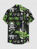 Plus Size Skull Guitar Print Hawaii Rock and Roll Button Pocket Shirt For Men -  
