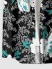 Plus Size Flower Leaf Branch Print Hawaii Button Pocket Shirt For Men - Noir M