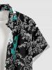 Plus Size Flower Leaf Branch Print Hawaii Button Pocket Shirt For Men - Noir M