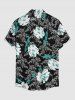 Plus Size Flower Leaf Branch Print Hawaii Button Pocket Shirt For Men - Noir M