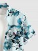 Flower Leaf Branch Print Hawaii Button Pocket Shirt For Men -  