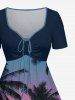 Robe hawaïenne grande taille imprimée ciel ombré cocotier et ciel, cintrée - Bleu profond S