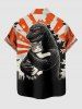 Dinosaur Cat Print Button Pocket Shirt For Men -  
