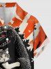 Dinosaur Cat Print Button Pocket Shirt For Men -  