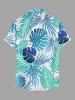 Plus Size Tropical Leaf Print Buttons Pocket Hawaii Shirt For Men - Turquoise 3XL