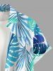 Plus Size Tropical Leaf Print Buttons Pocket Hawaii Shirt For Men - Turquoise 3XL