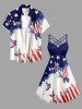 Plus Size Patriotic American Flag Butterfly Print Ruched Lattice Crisscross Straps Dress -  