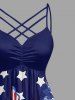 Robe grande taille à imprimé papillons et fronces en treillis, ornée d'un drapeau américain patriotique. - Bleu 2X