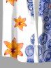Plus Size Octopus Flowers Print Buttons Pocket Hawaii Shirt For Men -  