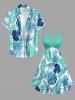 Plus Size Tropical Leaf Print Ruched Lattice Crisscross Straps Hawaii Dress -  