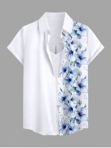 Women Flowers Leaf Print Buttons Pocket Hawaii Shirt - WHITE - XS
