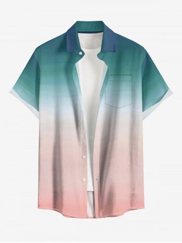 Plus Size Dip Dye Ombre Print Hawaii Button Pocket Shirt For Men