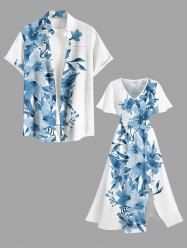Flowers Leaf Print Matching Hawaii Beach Outfit For Couples -  