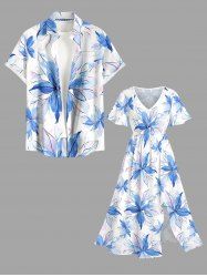 Flowers Watercolor Print Matching Hawaii Beach Outfit For Couples -  