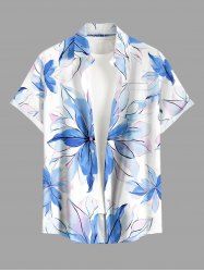 Chemise hawaïenne grande taille pour homme, à imprimé floral aquarelle, boutons et poche. - Bleu clair 2XL