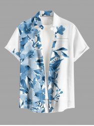 Chemise hawaïenne grande taille à imprimé floral et feuilles, boutons et poche pour homme - Bleu Poudre 2XL