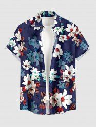 Chemise hawaïenne grande taille à imprimé floral et feuilles, boutons et poches pour homme - Cadetblue 2XL