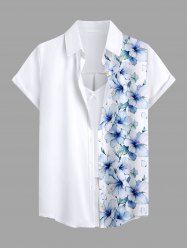 Chemise hawaïenne à fleurs et feuilles pour femme, boutons et poches. - Blanc XS