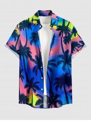 Chemise hawaïenne à poches boutons, imprimé ombré cocotier, grande taille, pour hommes - Bleu 6XL