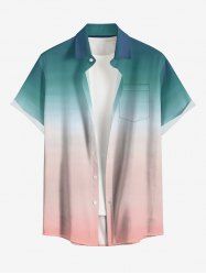 Chemise hawaïenne à poches boutonnées, imprimé ombré tie-dye grande taille pour hommes - Turquoise Foncée 2XL
