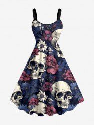 Robe hawaïenne grande taille à imprimé fleurs et crânes - Bleu profond 3X