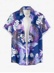 Chemise hawaïenne grande taille pour homme, à imprimé tropical fleurs, feuilles et oiseaux, avec boutons et poche. - Pourpre  2XL