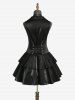 Gothic Turn-down Collar Lace Up Sheeny Layered A Line Dress - Noir L