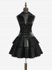 Gothic Turn-down Collar Lace Up Sheeny Layered A Line Dress - Noir L