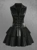 Gothic Turn-down Collar Lace Up Sheeny Layered A Line Dress - Noir L