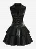 Gothic Turn-down Collar Lace Up Sheeny Layered A Line Dress - Noir L