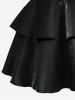 Gothic Turn-down Collar Lace Up Sheeny Layered A Line Dress - Noir L