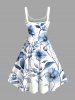 Plus Size Flowers Leaf Print Hawaii Tank Dress - Bleu 2X
