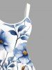 Plus Size Flowers Leaf Print Hawaii Tank Dress - Bleu 2X