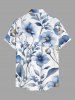 Chemise hawaïenne grande taille à imprimé floral et feuilles, boutons et poche pour homme - Bleu 2XL