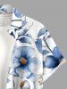 Chemise hawaïenne grande taille à imprimé floral et feuilles, boutons et poche pour homme - Bleu 2XL