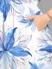 Plus Size Flowers Watercolor Print Split Hawaii Midi Dress - Bleu clair 2X