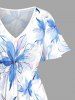 Plus Size Flowers Watercolor Print Split Hawaii Midi Dress - Bleu clair 2X