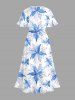 Plus Size Flowers Watercolor Print Split Hawaii Midi Dress - Bleu clair 2X