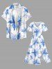 Plus Size Flowers Watercolor Print Split Hawaii Midi Dress - Bleu clair 2X