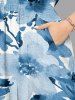 Plus Size Flowers Leaf Print Split Hawaii Midi Dress - Bleu Poudre 2X