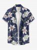 Plus Size Flower Leaf Branch Print Hawaii Button Pocket Shirt For Men -  