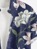 Plus Size Flower Leaf Branch Print Hawaii Button Pocket Shirt For Men -  