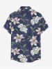 Plus Size Flower Leaf Branch Print Hawaii Button Pocket Shirt For Men -  