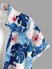 Chemise à poches boutons grande taille pour homme, imprimée de fleurs d'hibiscus et de feuilles tropicales, style hawaïen. - Bleu L
