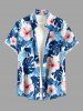 Tropical Leaf Hibiscus Flower Print Hawaii Button Pocket Shirt For Men -  