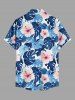 Tropical Leaf Hibiscus Flower Print Hawaii Button Pocket Shirt For Men -  