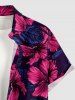 Plus Size Hibiscus Flower Print Buttons Pocket Hawaii Shirt For Men - Rouge Rose 3XL