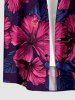 Chemise hawaïenne grande taille à imprimé hibiscus, boutons et poches pour homme - Rouge Rose 2XL